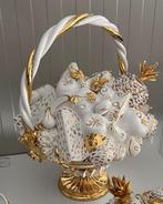 Grote fruitmand porselein met bladgoud 24kt 50cm Capodimonte, Ophalen of Verzenden