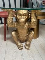Gouden aap salon/bijzet tafel met glasplaat, Ophalen, Zo goed als nieuw, Rond, Hout