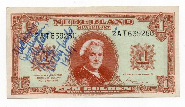 1 gulden 1945 - 003, Postzegels en Munten, Bankbiljetten | Nederland, Los biljet, 1 gulden, Verzenden