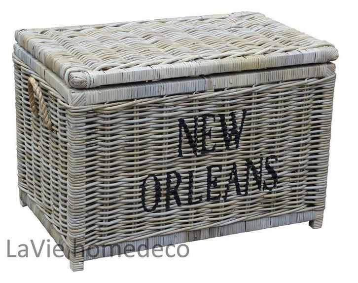 Grote rieten kist met opdruk New Orleans, Huis en Inrichting, Woonaccessoires | Kisten, Nieuw, Minder dan 50 cm, Minder dan 50 cm