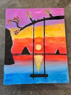 Schilderij painting Oceanview schommel Acryl op canvas A4, Ophalen of Verzenden