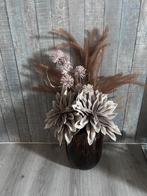 Mooiw bruine pantervaas met kunstbloemen, Ophalen, Zo goed als nieuw, Binnen