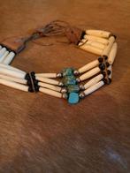 Vintage choker native Navajo leer turkoois, Sieraden, Tassen en Uiterlijk, Kettingen, Ophalen of Verzenden, Zo goed als nieuw