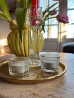 Vintage tulp kandelaar en 2 glazen waxinelichtjes, Ophalen of Verzenden, Zo goed als nieuw, Overige materialen, Minder dan 25 cm