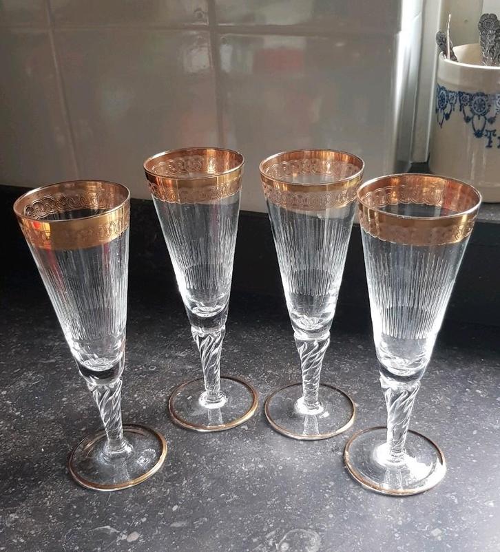 4 antieke Franse champagneglazen, Antiek en Kunst, Antiek | Glas en Kristal, Ophalen of Verzenden