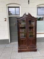 Stoer vintage massief teak houten vitrinekast, Huis en Inrichting, Kasten | Vitrinekasten, Ophalen, 100 tot 150 cm, 200 cm of meer
