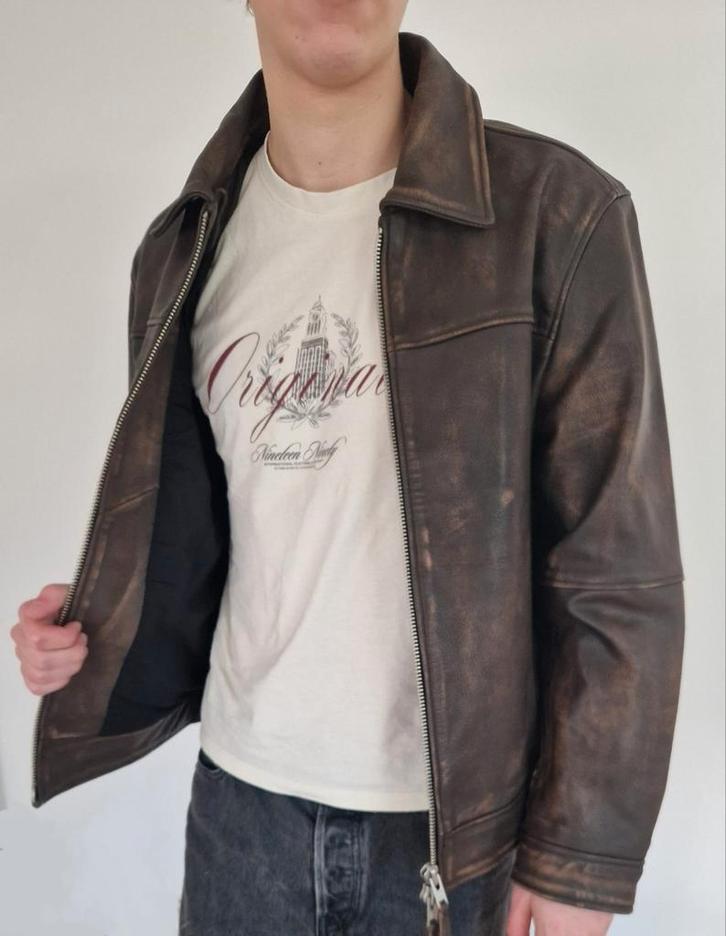 Jack & Jones gloednieuwe leren jas (100% geitenleer, maat S), Kleding | Heren, Jassen | Zomer, Nieuw, Maat 46 (S) of kleiner, Bruin