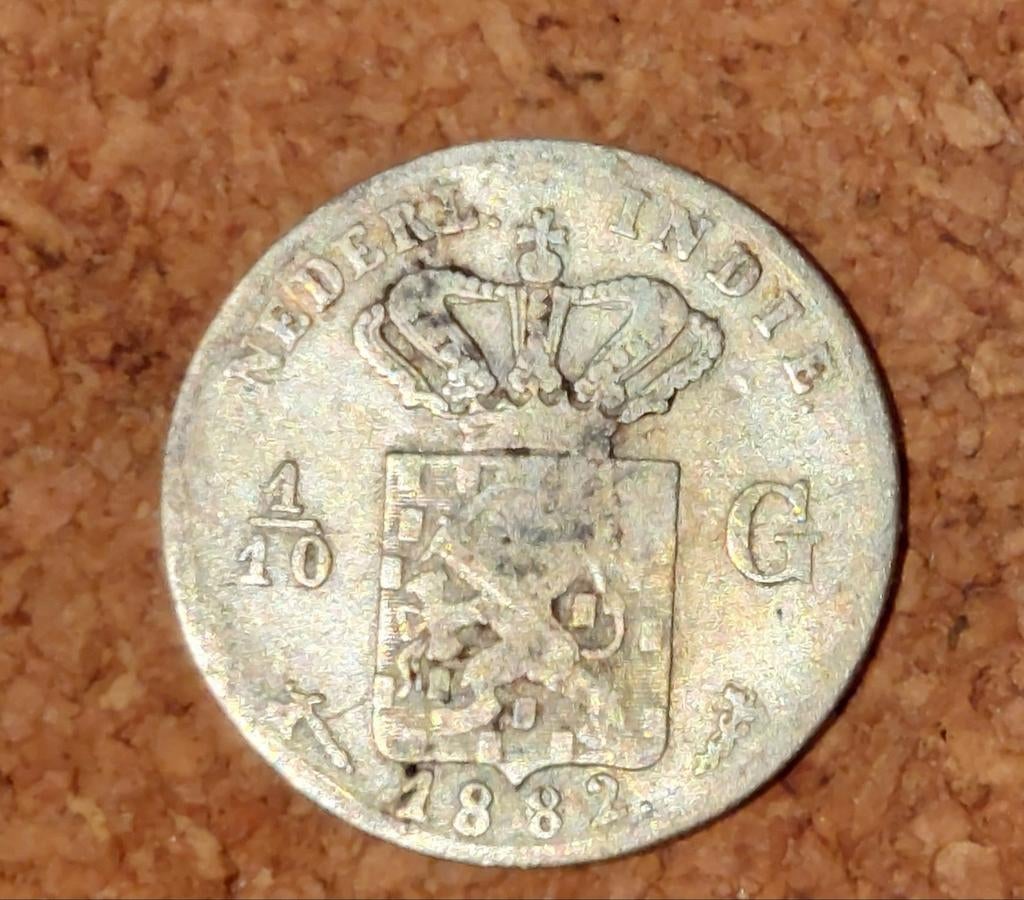1/10 Gulden Nederlands Indie 1882 - Zilver, Postzegels en Munten, Munten | Nederland, Koning Willem III, Zilver, Ophalen of Verzenden