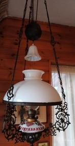 Oude olielamp hangend, Huis en Inrichting, Lampen | Hanglampen, Gebruikt, Glas, Minder dan 50 cm, Antiek