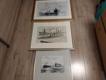 4 x prachtig mooie aquarelen scheepvaart mariteam  beschikbaar voor biedingen