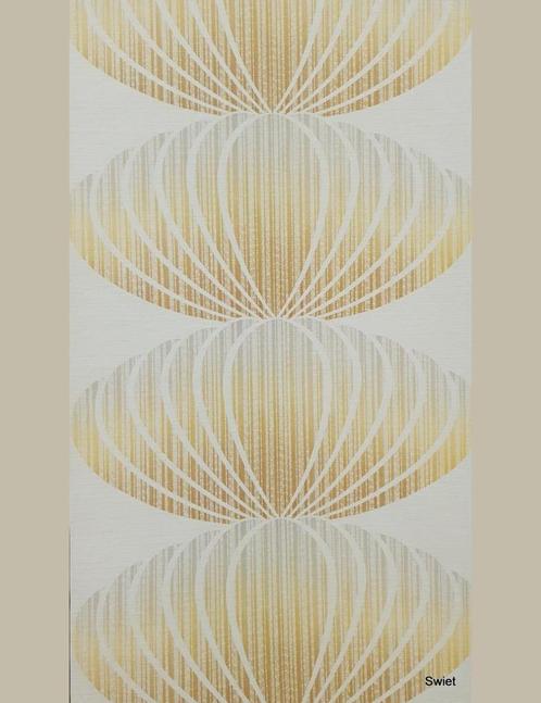 6940 Jaren 70 Space Age waaierprint behang swiet  vintage, Huis en Inrichting, Stoffering | Behang, Beige, Geel, minder dan 10 m²