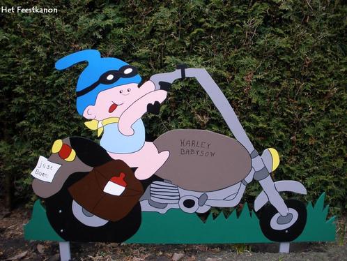 Geboortebord baby op de motor te huur en andere, Kinderen en Baby's, Kraamcadeaus en Geboorteborden, Zo goed als nieuw, Geboortebord