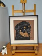 schilderij rottweiler pup met lijst - eigen werk - puppy, Minder dan 50 cm, Oorspronkelijke maker, Nieuw, Ophalen of Verzenden