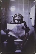 Aap op WC toilet reclamebord van metaal wandbord deco