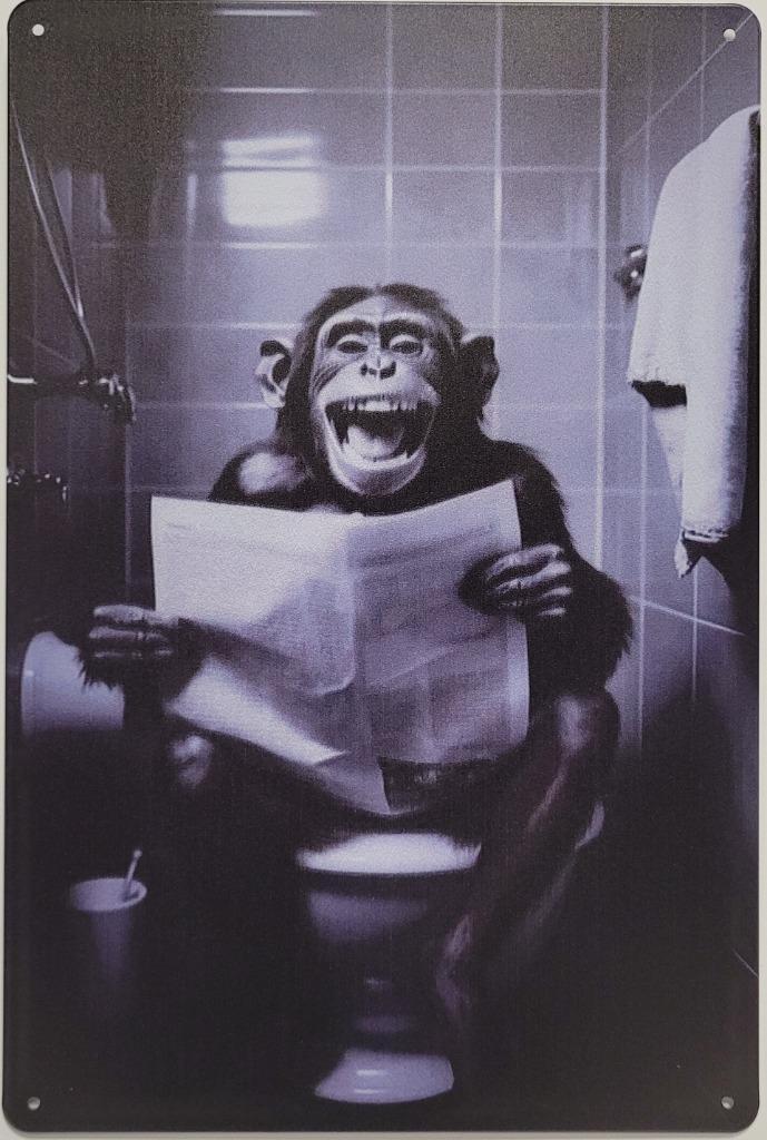 Aap op WC toilet reclamebord van metaal wandbord deco, Huis en Inrichting, Woonaccessoires | Tekstborden en Spreuken, Nieuw, Ophalen of Verzenden