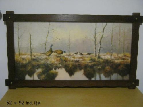 wandversiering, schilderij afbeeld. fazanten in houten lijst, Huis en Inrichting, Woonaccessoires | Wanddecoraties, Gebruikt, Ophalen