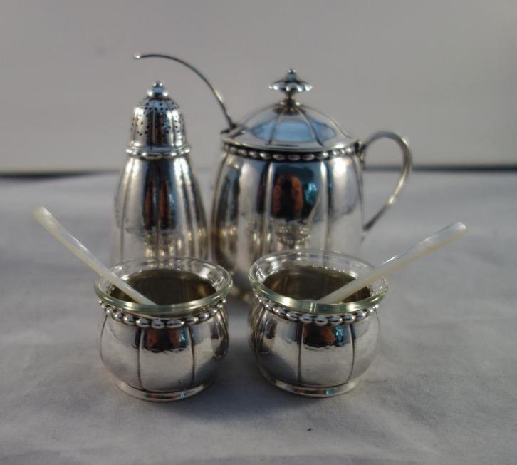 Art Deco Zilveren 4-Delig Specerijen Set - Z1013, Antiek en Kunst, Antiek | Goud en Zilver, Zilver, Ophalen of Verzenden