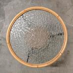Rieten bijzettafel met glazen blad – 5454 cm – Vintage, Huis en Inrichting, Minder dan 55 cm, Gebruikt, ., Rond