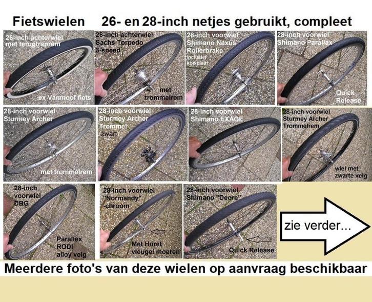 Fiets achter- en voorwielen 26- en 28-inch, gebruikt + band, Fietsen en Brommers, Fietsonderdelen, Gebruikt, Algemeen, Wiel, Ophalen