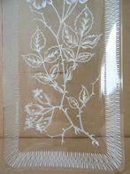 Vintage schaal glazen schaal gedecoreerd met rozen 15x34cm, Ophalen of Verzenden