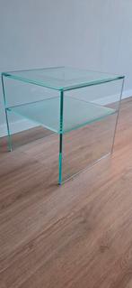 Glazen bijzettafel, Huis en Inrichting, Tafels | Bijzettafels, Ophalen, Minder dan 45 cm, Minder dan 55 cm, Vierkant