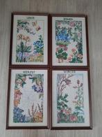 4 ingelijste geborduurde schilderijen: 4 seizoenen, Huis en Inrichting, Ophalen, Minder dan 50 cm, Overige typen, Zo goed als nieuw