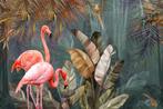 Flamingo Jungle behang VINYL, botanisch, Muurdeco4kids, Verzenden, Minder dan 10 m², Wit, Jungle, botanisch, vogels, flamingo,