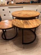 Salontafel set mango hout (3 stuks), Ophalen, Minder dan 45 cm, Minder dan 55 cm, Rond