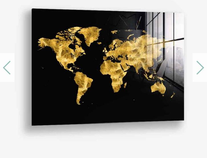 Gouden Wereldkaart Schilderij - Modern Design, Huis en Inrichting, Woonaccessoires | Schilderijen, Tekeningen en Foto's, Nieuw