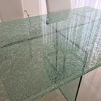 Glazen eettafel craquelé / ijsglas, Huis en Inrichting, Tafels | Eettafels, Ophalen, Gebruikt, 50 tot 100 cm, Glas