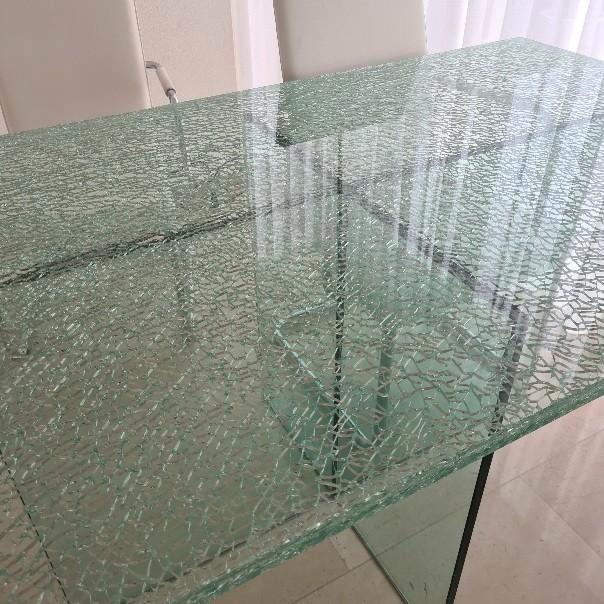 Glazen eettafel craquelé / ijsglas, Huis en Inrichting, Tafels | Eettafels, Gebruikt, 50 tot 100 cm, 150 tot 200 cm, Vier personen