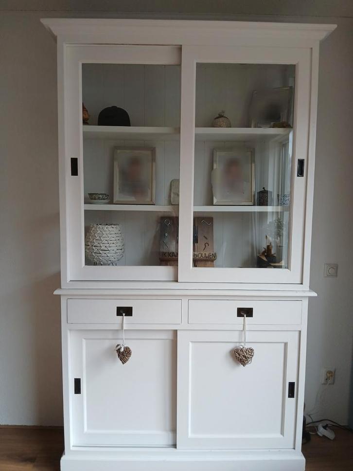 Witte buffetkast, vitrinekast, Huis en Inrichting, Kasten | Vitrinekasten, Gebruikt, Met lade(s), Met deur(en), Met plank(en)