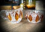 Kristal Set glas Antieke oker geel melkkan kan en schaaltje, Verzenden
