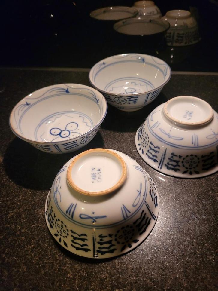 4 Chinese Kommetjes/Schaaltjes Blauw Wit Porselein, Huis en Inrichting, Keuken | Servies, Gebruikt, Kom(men), Overige stijlen
