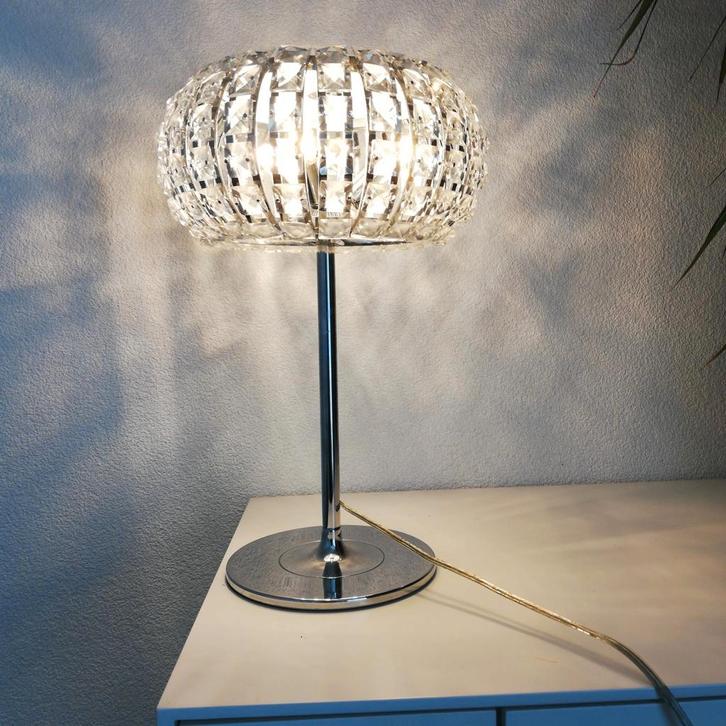 Moderne Kristallen Tafellamp, Huis en Inrichting, Lampen | Tafellampen, Zo goed als nieuw, Minder dan 50 cm, Glas, Metaal, Ophalen of Verzenden