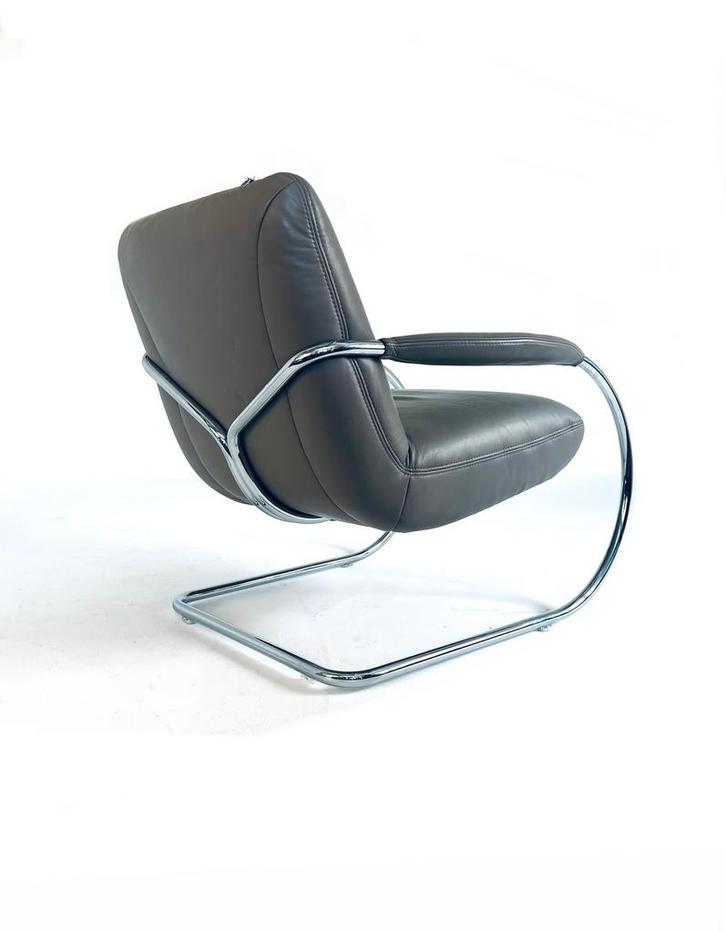 Vintage fauteuil ‘Jingle’, Koinor ‘80, Huis en Inrichting, Fauteuils, Zo goed als nieuw, Leer, Metaal, 75 tot 100 cm, 75 tot 100 cm