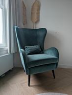 Oorfauteuil groen velvet, Huis en Inrichting, Fauteuils, Ophalen, Zo goed als nieuw, 75 tot 100 cm, 50 tot 75 cm