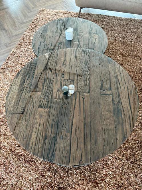 Prachtige Rofra Home set railway sleeper met glasplaten, Huis en Inrichting, Tafels | Salontafels, Zo goed als nieuw, 50 tot 75 cm