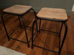 2x Kruk - Houten Zitvlak, Metalen Onderstel, Huis en Inrichting, Barkrukken, Ophalen, Gebruikt, Hout, 30 tot 60 cm