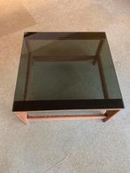 Vintage glazen tafel met meranti onderstel - 1960, Ophalen, Gebruikt, Vierkant, 50 tot 100 cm