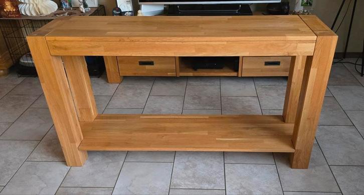 zware eikenhouten sitetables. Stevig en in nieuwstaat., Huis en Inrichting, Tafels | Sidetables, Zo goed als nieuw, 25 tot 50 cm