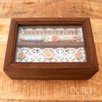 Vintage Houten Naaidoosje Met Versiering Achter Glas, Ophalen of Verzenden