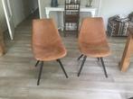 4 leren eetkamerstoelen van Goossens meubelen, Huis en Inrichting, Ophalen, Overige kleuren, Zo goed als nieuw, Metaal