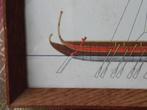 Antieke ingelijste ets uit Engeland van een oorlogsschip., Ophalen of Verzenden