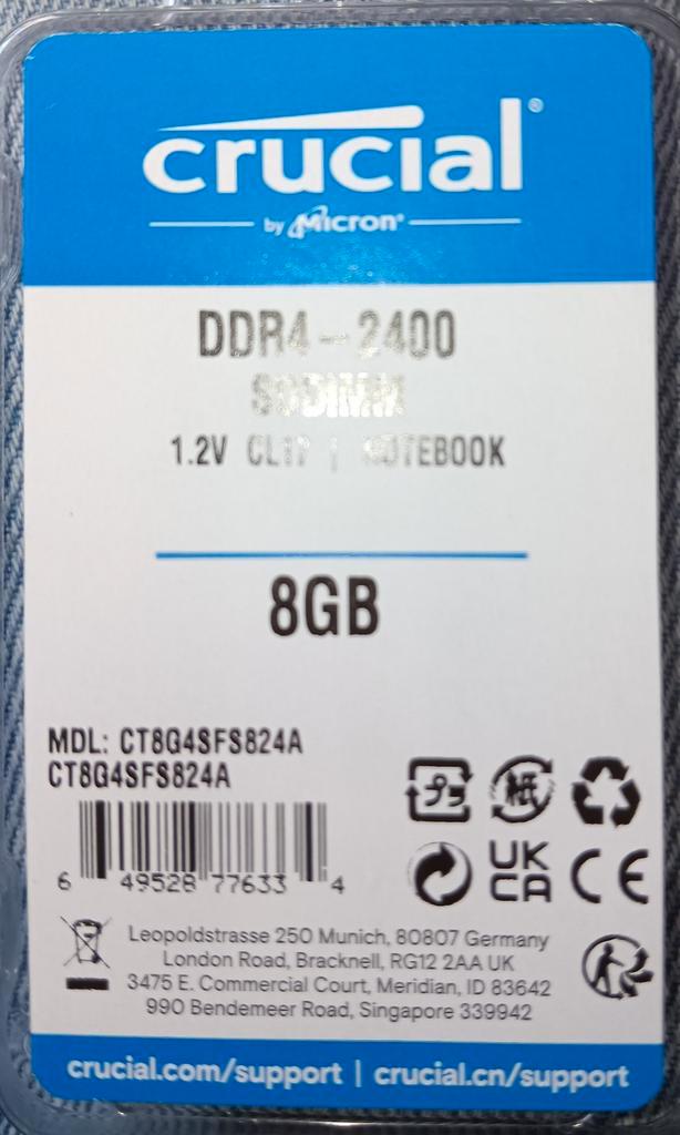 Crucial CT8G4SFS824A, Computers en Software, RAM geheugen, Zo goed als nieuw, Laptop, 8 GB, DDR4, Ophalen of Verzenden