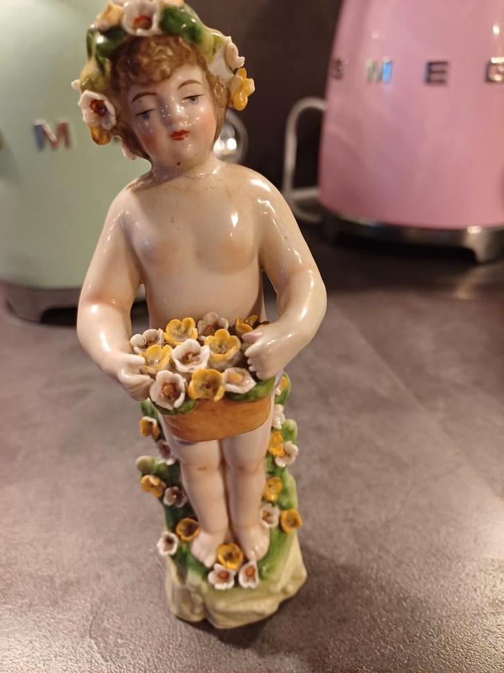 Prachtig antiek beeldje Putti gemerkt, Antiek en Kunst, Curiosa en Brocante, Verzenden