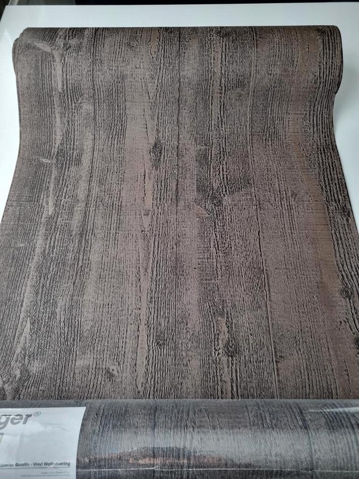 Eijffinger Vinyl Behang - Donkerbruin Eiken Look, Huis en Inrichting, Stoffering | Behang, Bruin, 75 m² of meer, Ophalen of Verzenden