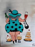 Dikke dame geschilderd op canvas doek, Antiek en Kunst, Ophalen