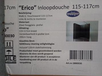 Inloopdouchedeur Erico 1200 115x200 cm NANO Glas 8mm beschikbaar voor biedingen