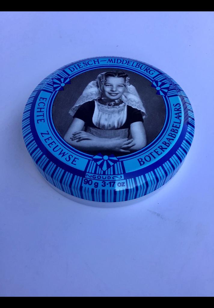 Rond klein blikje Zeeuwse roomboter babbelaars, firma Diesch, Verzamelen, Blikken, Zo goed als nieuw, Ophalen of Verzenden